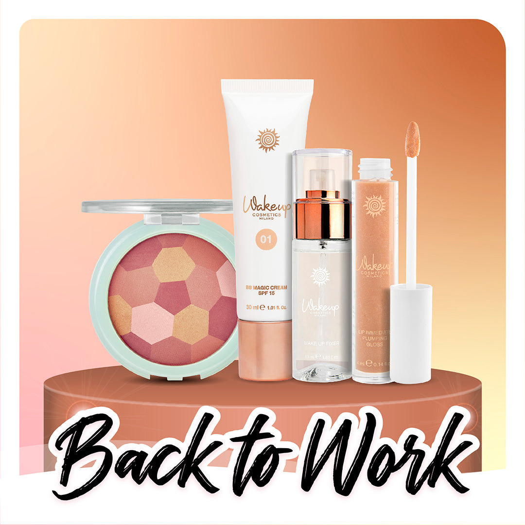 BACK TO WORK KIT: BB MAGIC CREAM, MOSAIC BRONZING POWDER, LIP IMMEDIATE PLUMPING GLOSS AND MAKE UP FIXER